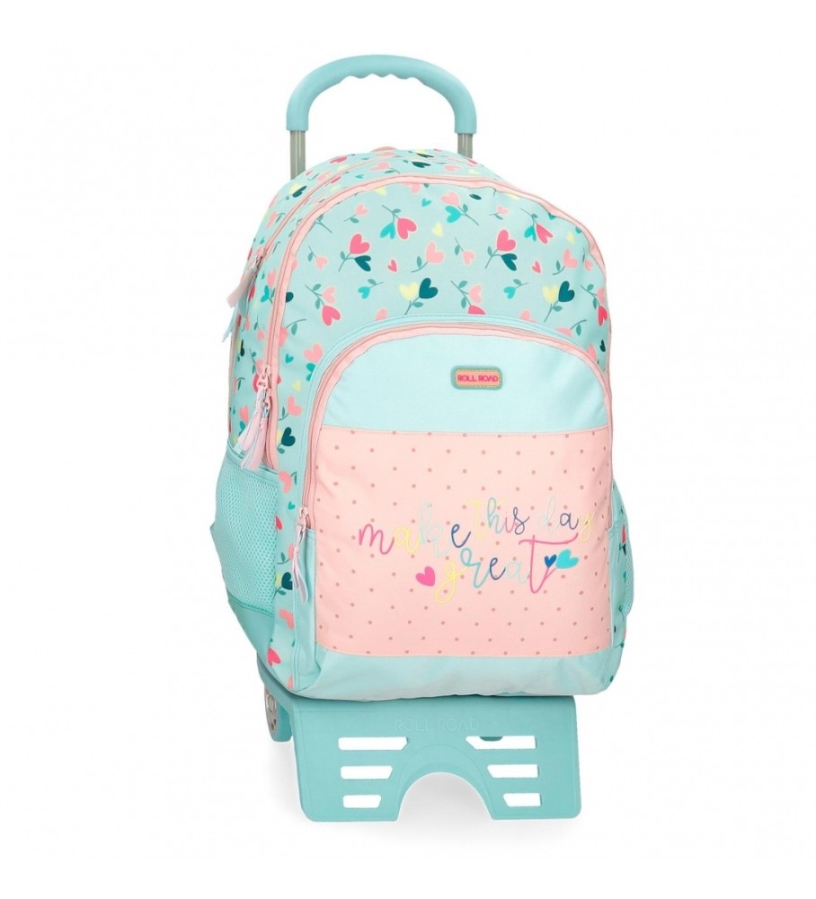 Roll Road Mochila Escolar Roll Road Queen of hearts Dos Compartimentos con carro turquesa, rosa