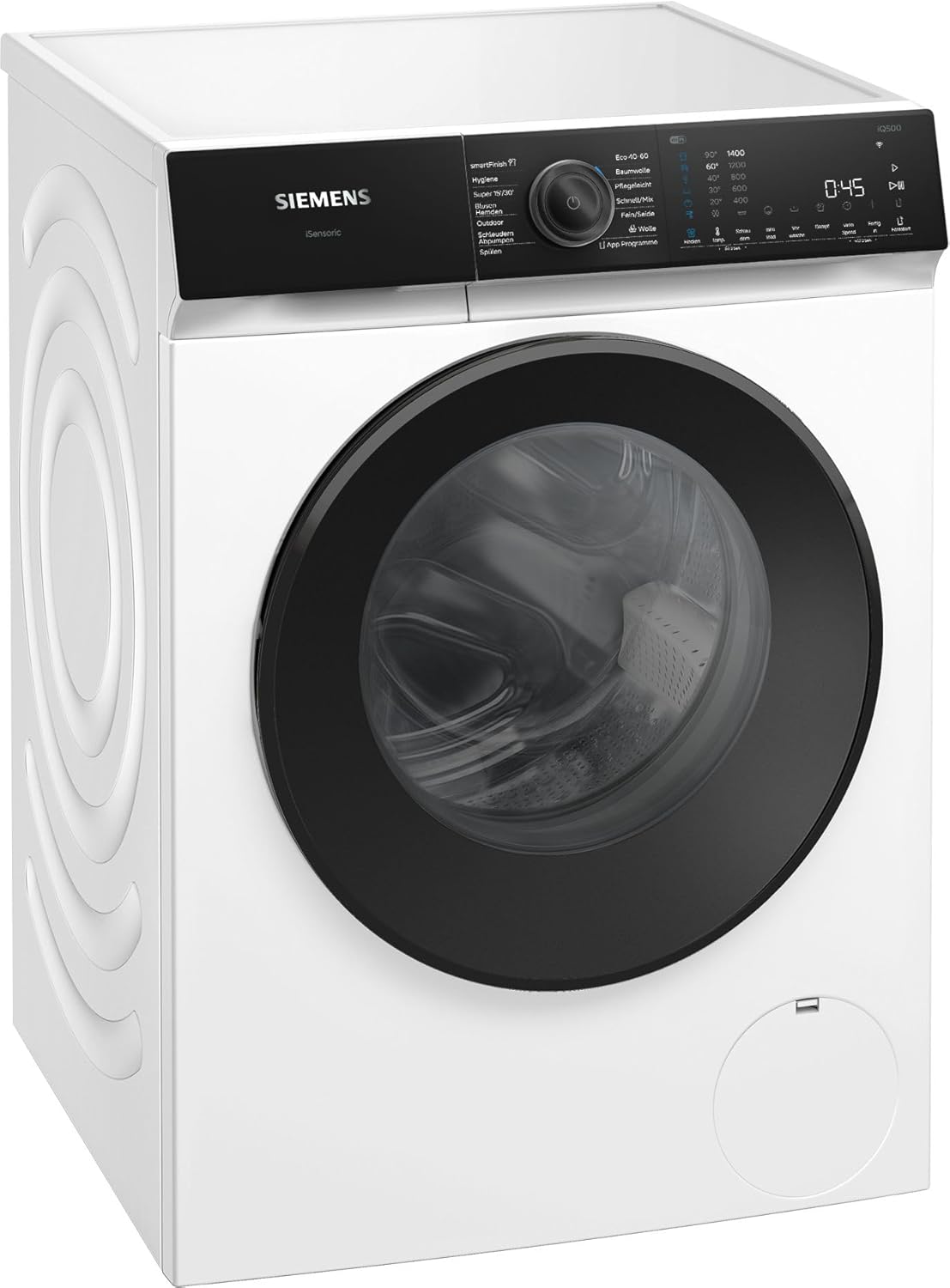 Siemens WG44H2MECO, iQ500 Smarte Waschmaschine 9 kg, Frontlader, 1400 UpM, speedPack L, Antiflecken-System, smartFinish - Bügelhilfe, Mini load für Einzelteile, schonende Wäschepflege, LED Display