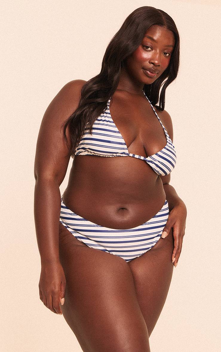 Bleu Marine Bas De Bikini Tanga À Rayures Grande Taille
