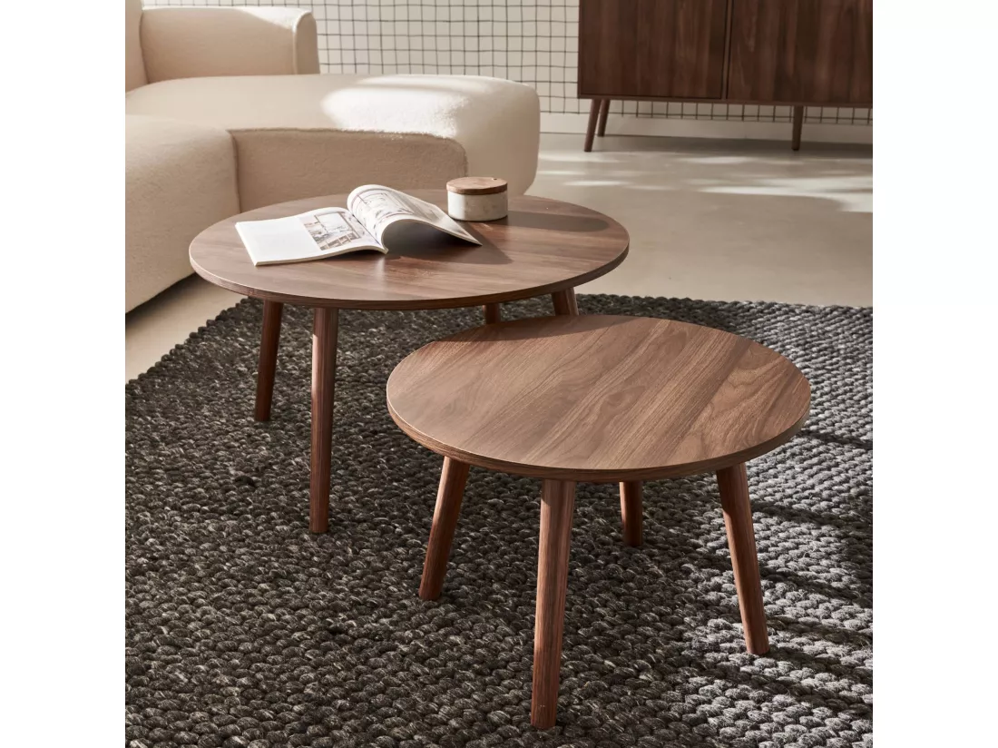 Lot de 2 tables basses rondes décor bois de noyer Népal