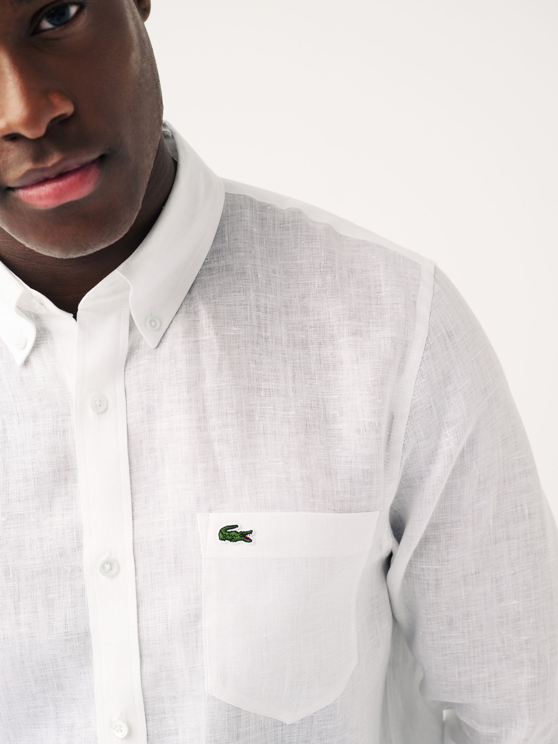 Wit - Lacoste regular fit linnen overhemd