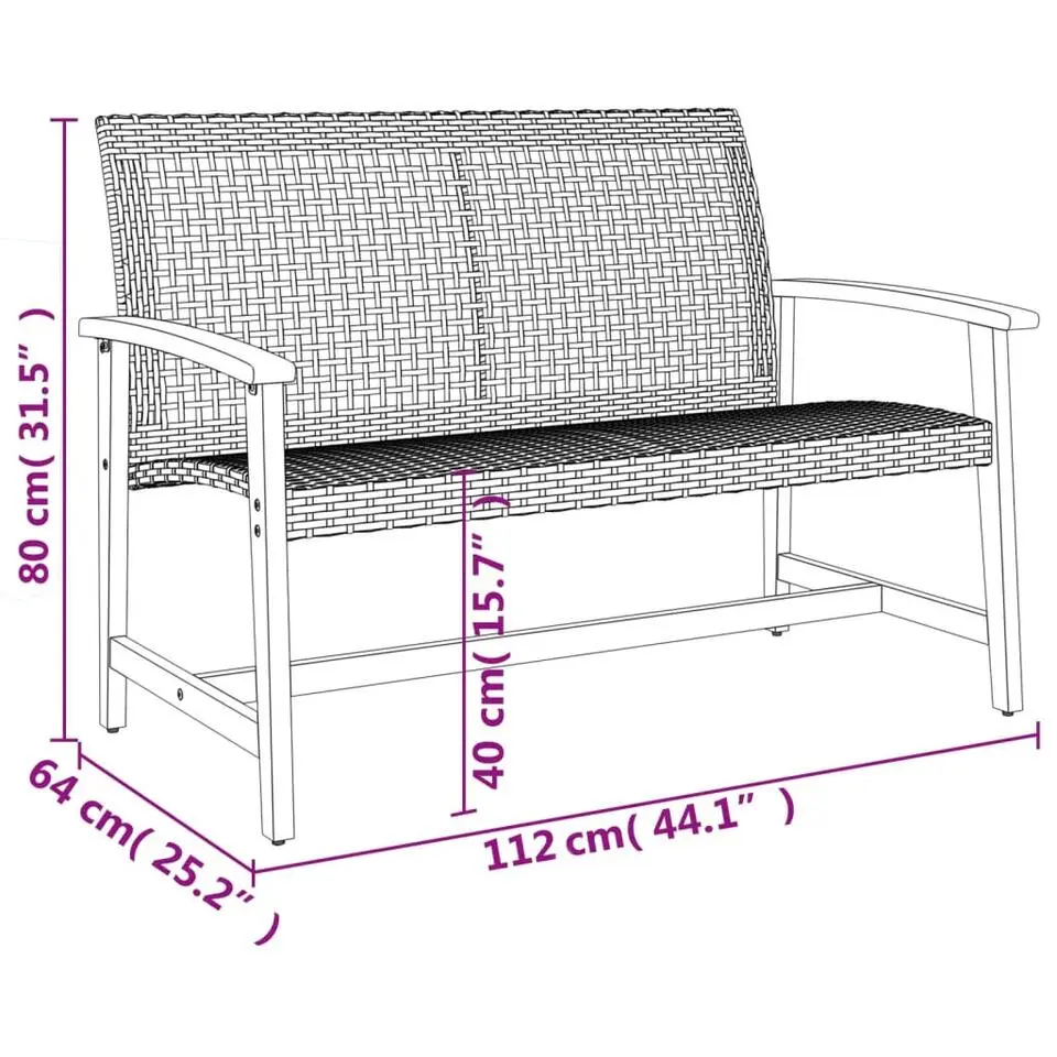 vidaXL - Tuinbank - Zwart - Poly rattan en acaciahout - 112 cm