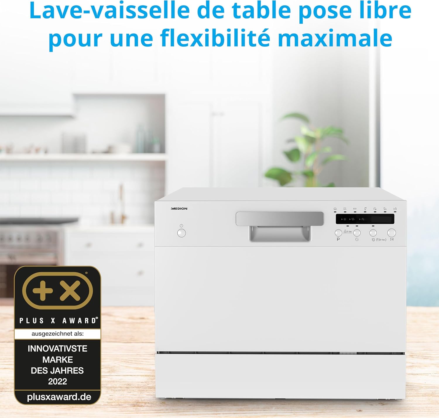 MEDION Lave-vaisselle de table DWT 60 (capacité 6 couverts, 7 programmes, affichage LED, 47dB, MD37496), blanc