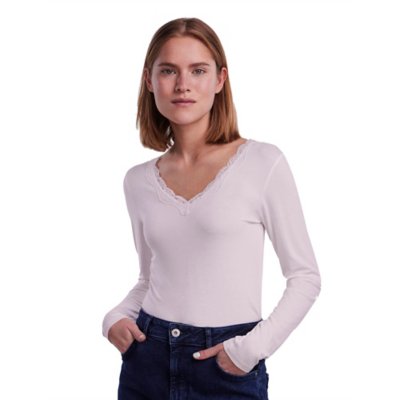 Tee-shirt à manches longues femme Pcbarbera Lace Noos Bc PIECES