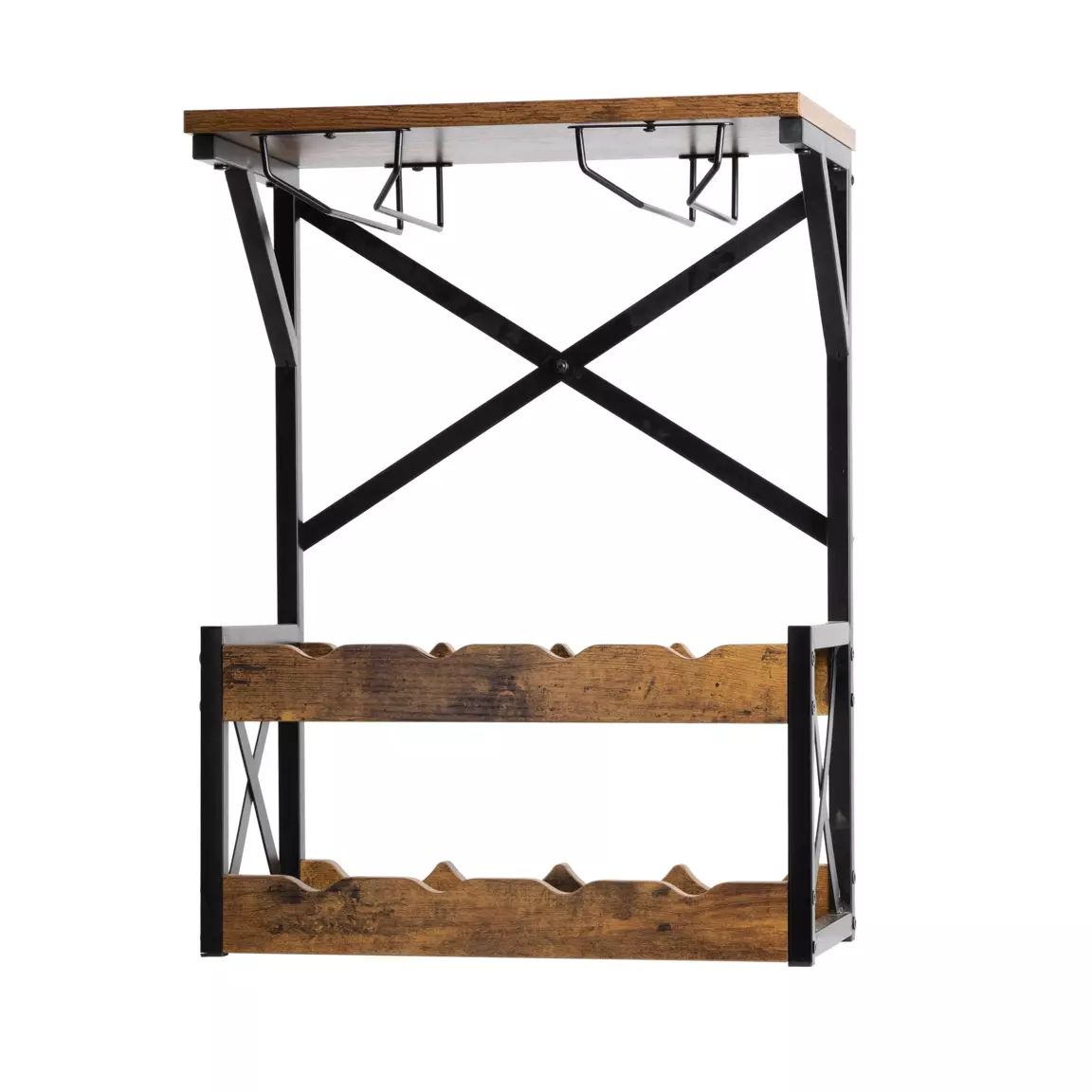Meuble range-bouteilles industriel 8 emplacements et porte-verres (H56 cm) Tiago Noir
