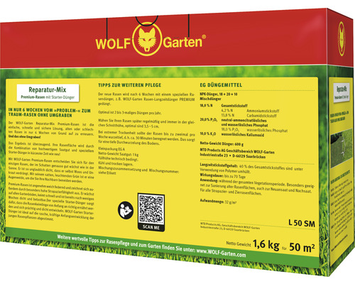 Premium gazon- en startmeststof WOLF-Garten 1,6 kg 50 m²