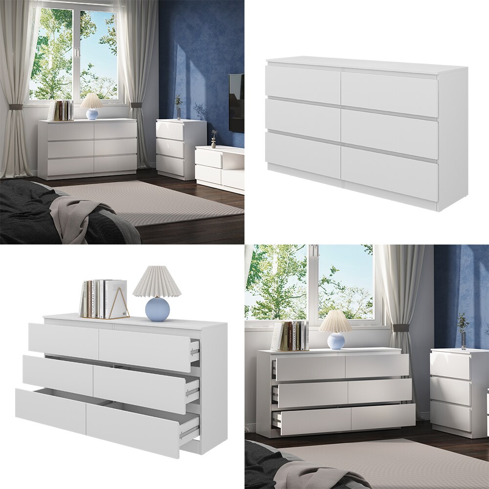 Vicco Kommode Calisto, Weiß 138 x 78,5 cm, mit 6 Schubfächer, Sideboard, Schrank