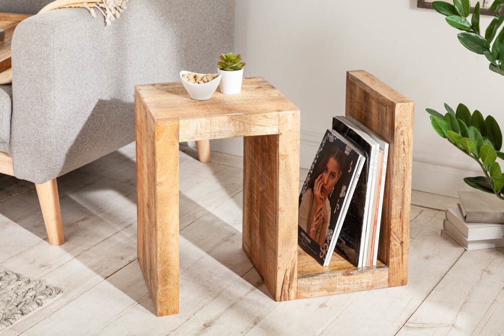 riess-ambiente Beistelltisch S - handgearbeiteter 60cm Mango Massivholz mit Ablage variabel stellbar