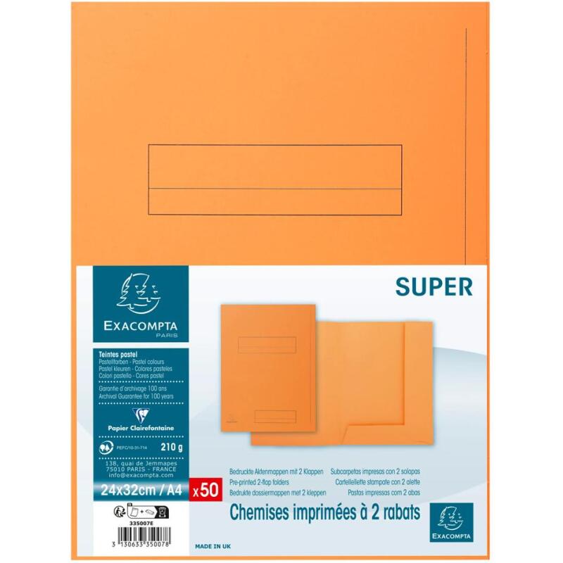 Paquet de 50 chemises imprimées 2 rabats SUPER 210 - 24x32cm