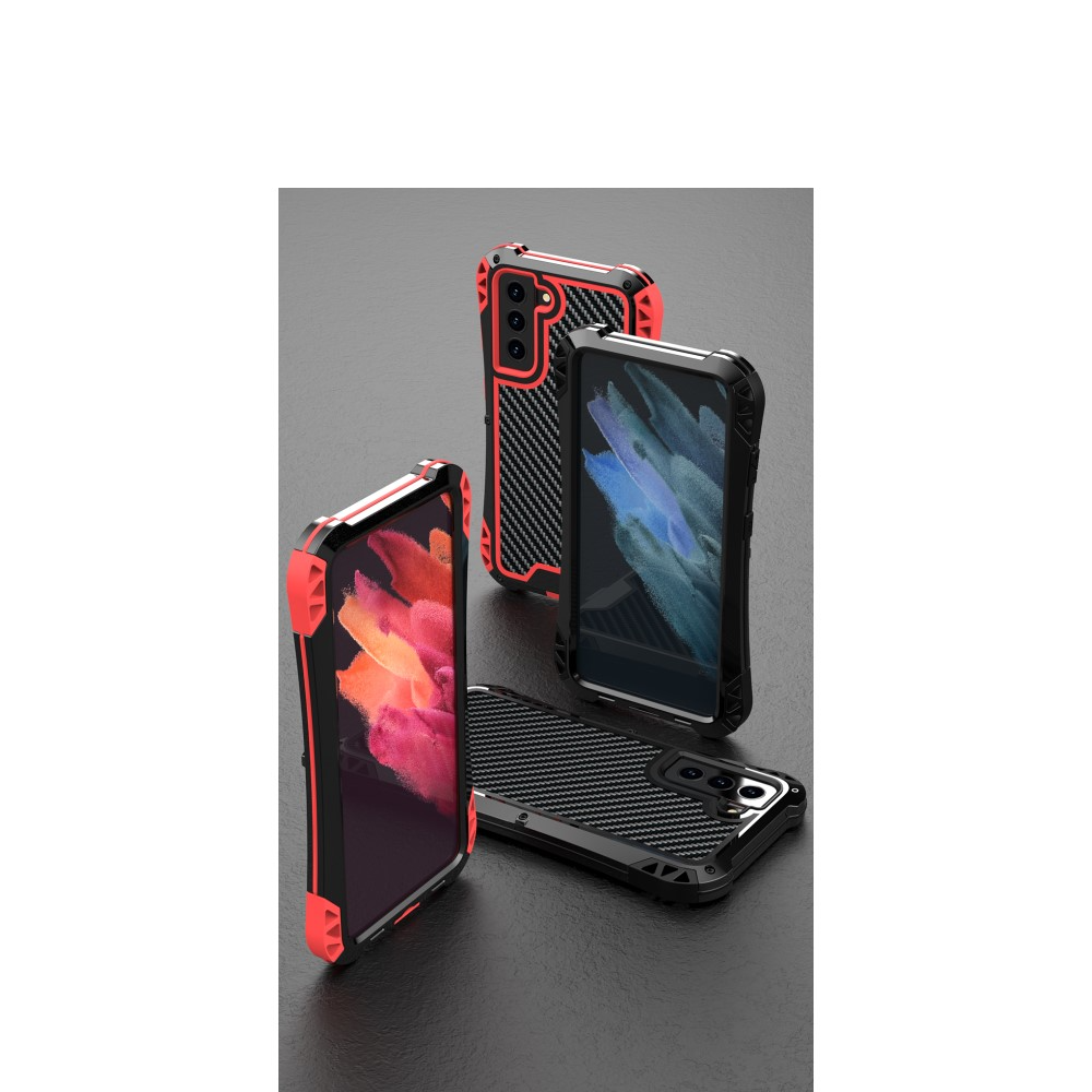 Samsung Galaxy S21 FE 5G Silikon Metall Outdoor Schutzhülle   Panzerfolie Carbon Look - Schwarz