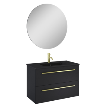 Atlantic Badkamermeubelset Stella met Spiegel en Zwarte Wastafel - Mat Zwart 80 cm