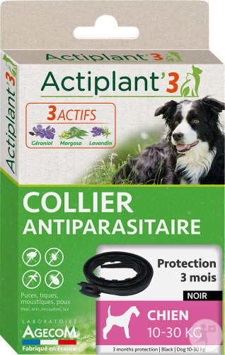 Actiplant’3 Collier Antiparasitaire Chien 10-30kg Noir 1 Pièce