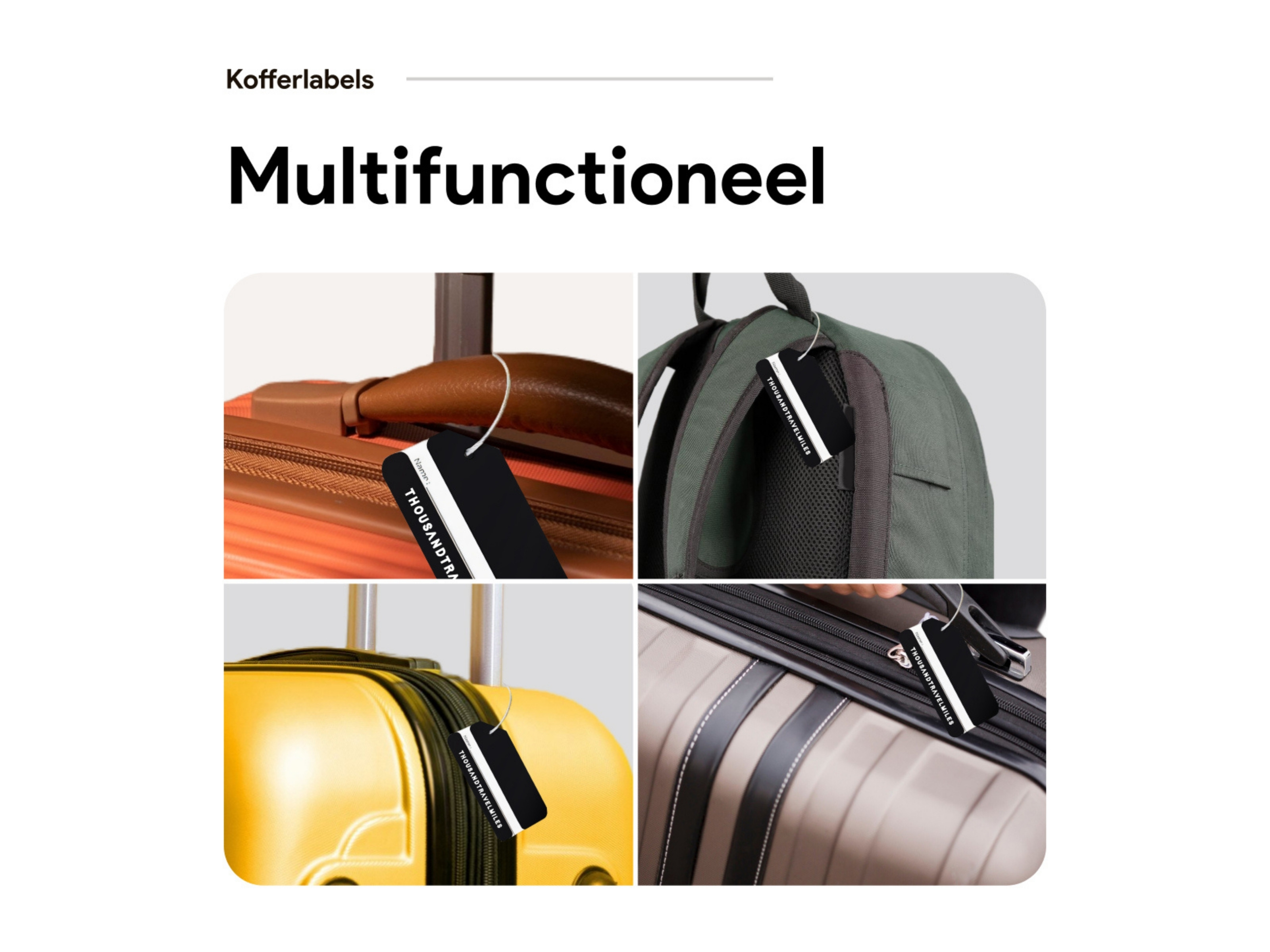 Thousandtravelmiles set van 4 Aluminium Bagagelabels - Black