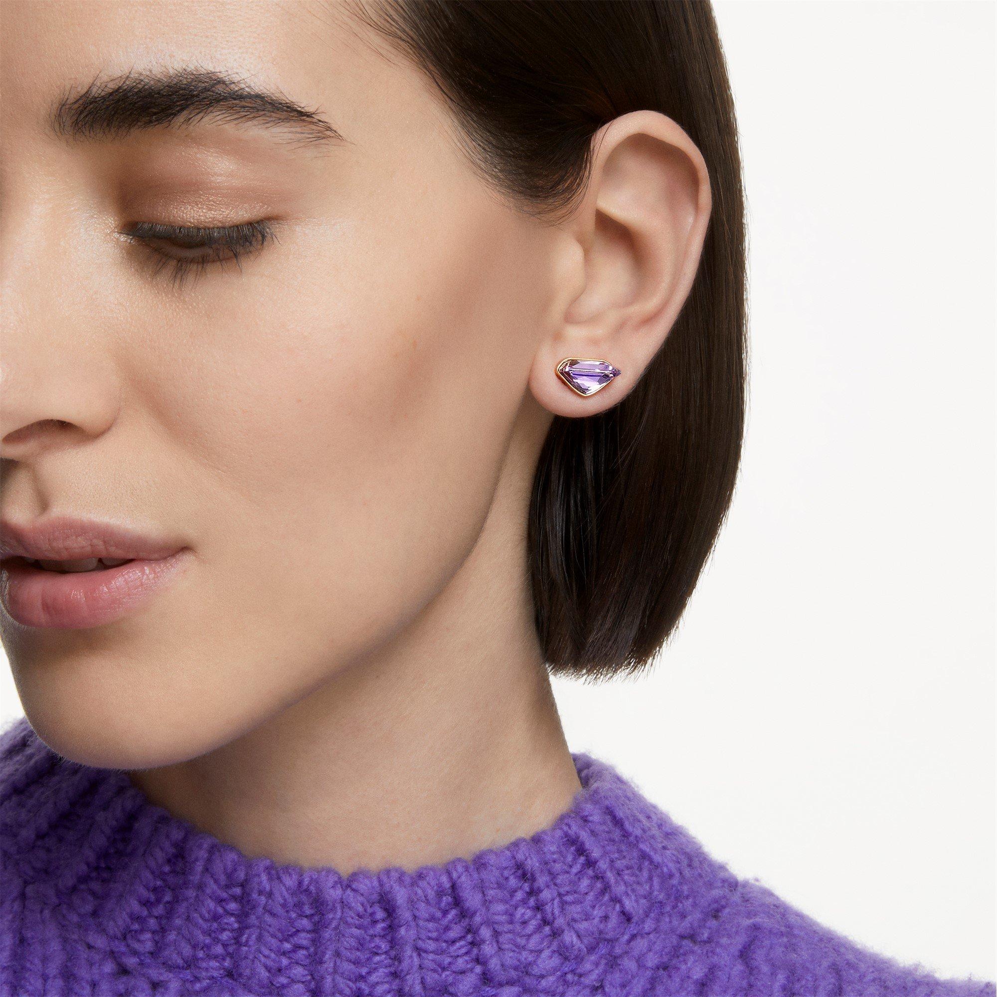 Swarovski Lucent ear cuff, Single, Magnetic closure, Purple, Gold tone plated