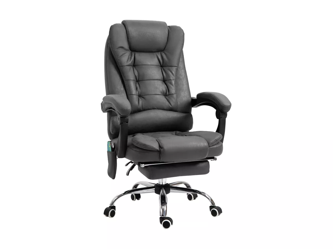 Fauteuil de bureau direction massant chauffant hauteur réglable dossier inclinable tissu gris