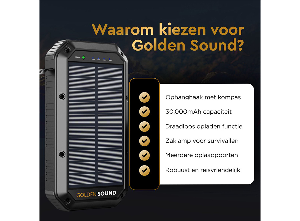 Golden Sound powerbank op zonne-energie - 30.000mAh