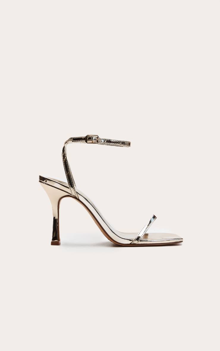 Doré Sandale À Talon Mi-haut En Synthétique À Bout Carré Et Brides Minimalistes