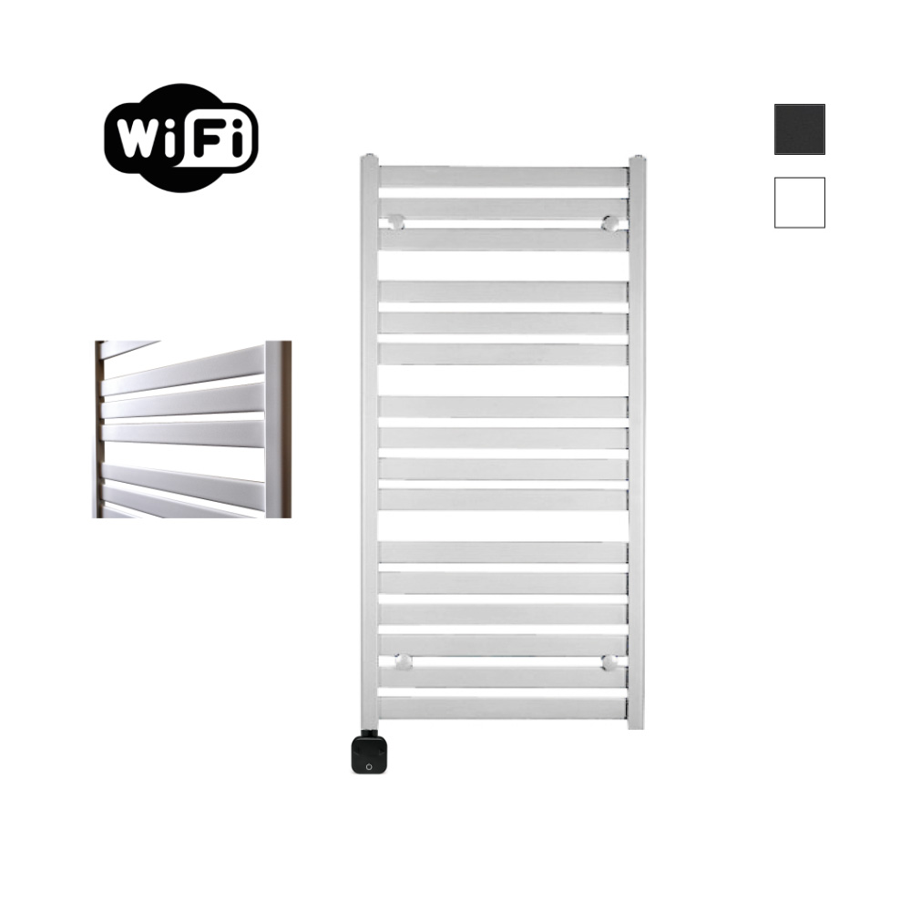 Sanicare Carini Moda elektrische Wifi radiator 120x60cm mat wit met thermostaat zwart linksonder