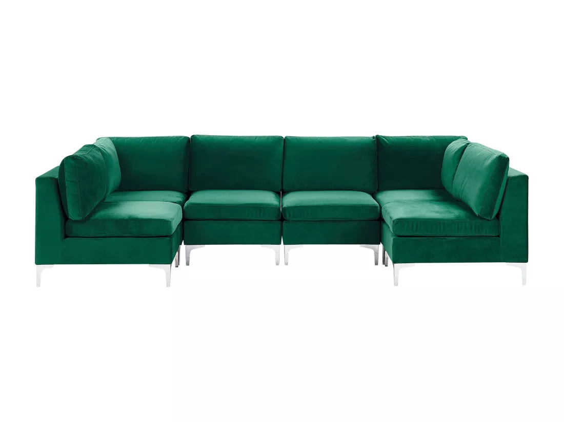 Canapé panoramique modulable en velours vert 6 places EVJA
