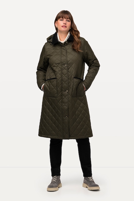 Steppmantel, Cordkragen, Kapuze, 2-Wege-Zipper