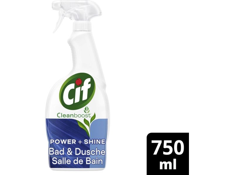 CIF Badreiniger Power and Shine 750 ml Kraftvoller Reinigungsspray befreit Fliesen, Fugen und Bad-Armaturen von Schmutz