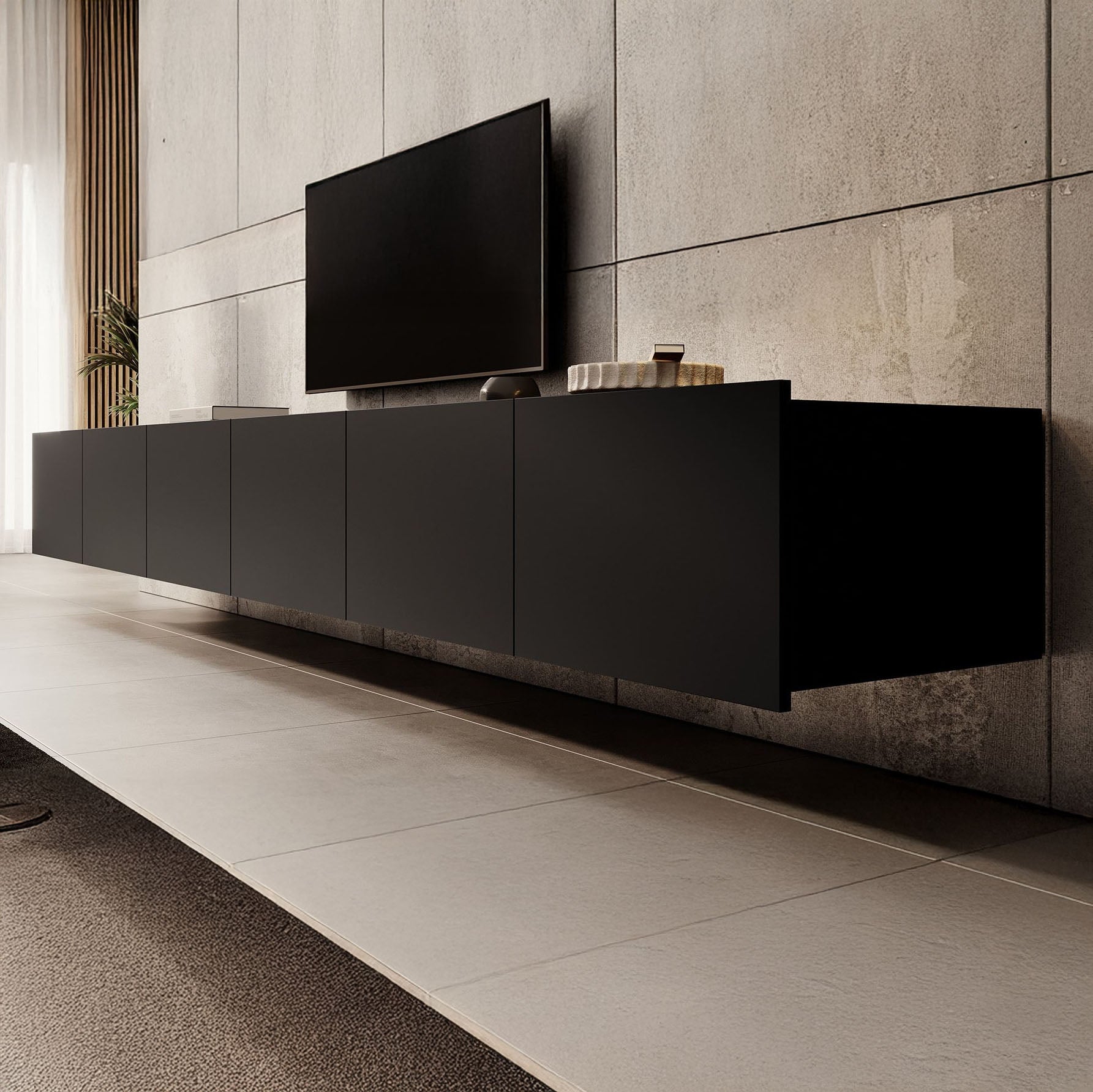 Calabas - TV-Meubel met 6 deuren - Mat zwart - 300x43x37 cm