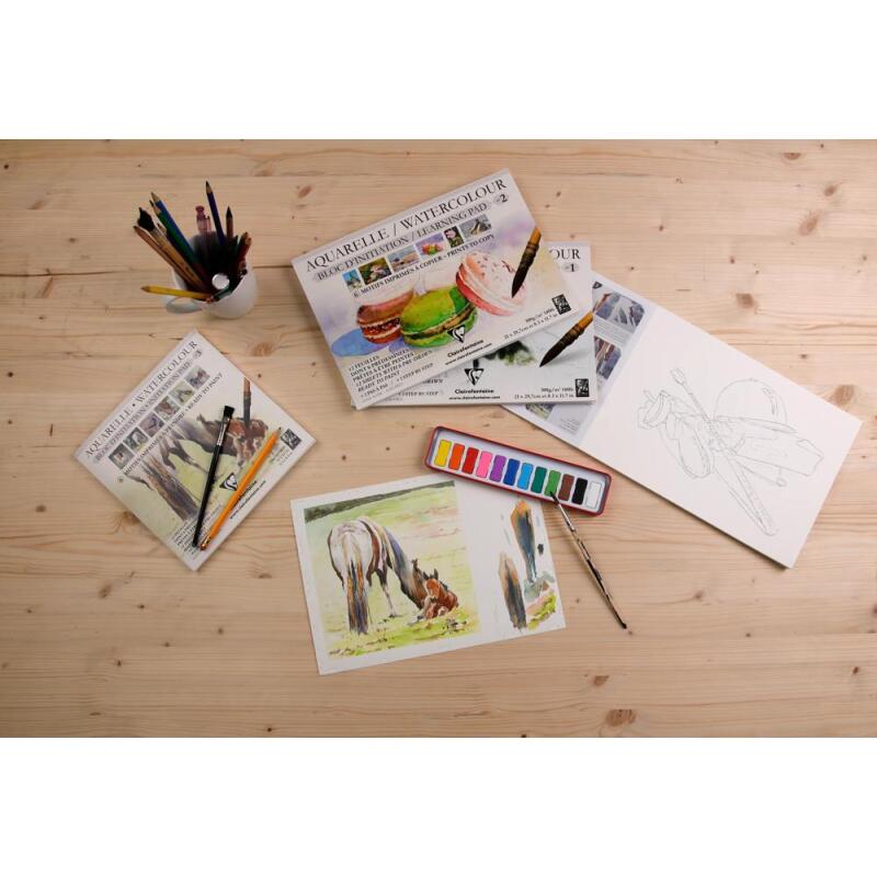 Aquarelle Prédessiné bloc collé 12F A4 300g