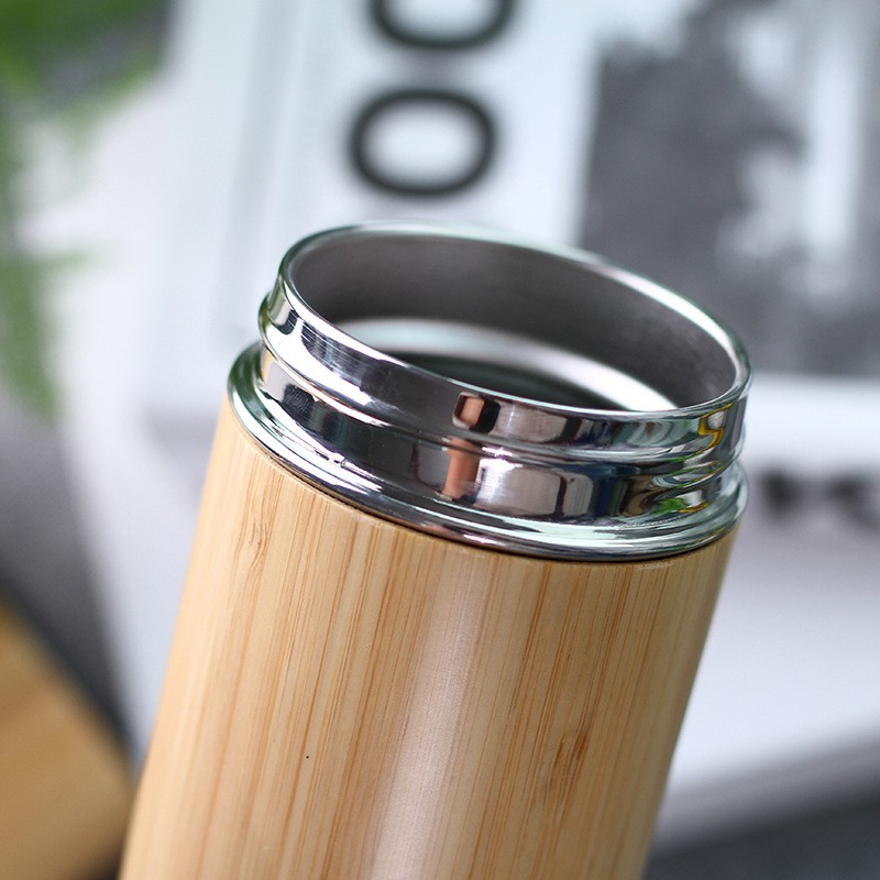 (380ml) Edelstahl Thermo Kaffee Becher Bambus Teekanne   Sieb - Braun