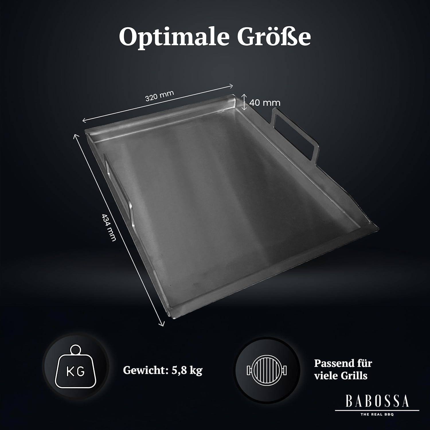 BABOSSA Grill Plancha aus V2A Edelstahl – Erstklassige Verarbeitung & perfekte Hitzeverteilung – kompatibel mit allen Broil King Baron & Crown Modellen – Teppanyaki Platte 100% Made in Germany