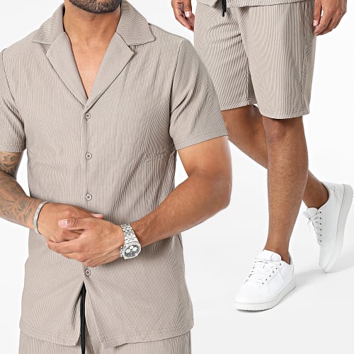Ensemble Chemise Manches Courtes Et Short Jogging Beige Taupe