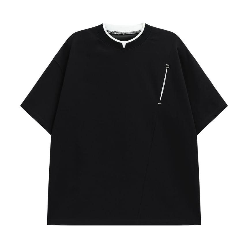 CHIC ERRO - T-shirt met korte mouwen en ronde hals en mock-upprint, tweedelig