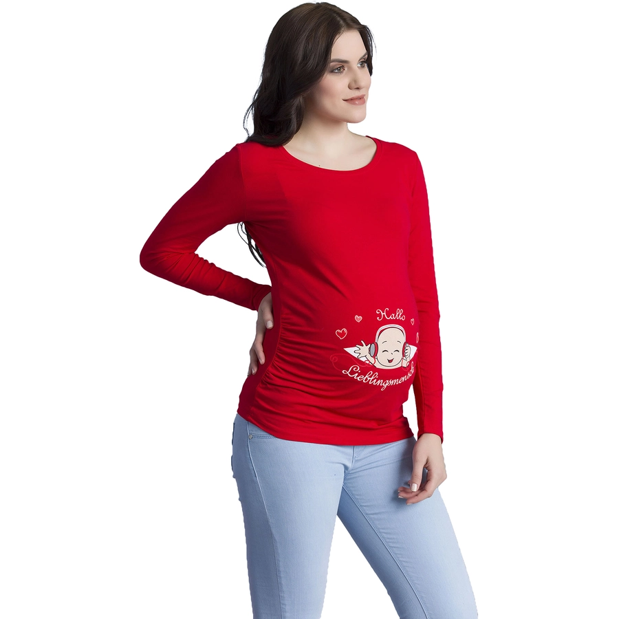 M.M.C. Umstandslangarmshirt Hallo Lieblingsmensch mit Motiv Rot