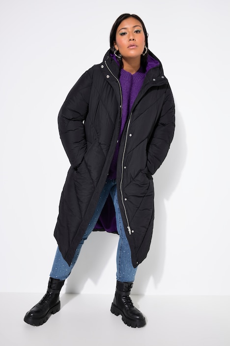 Steppmantel, oversized, farbiges Futter, Kapuze