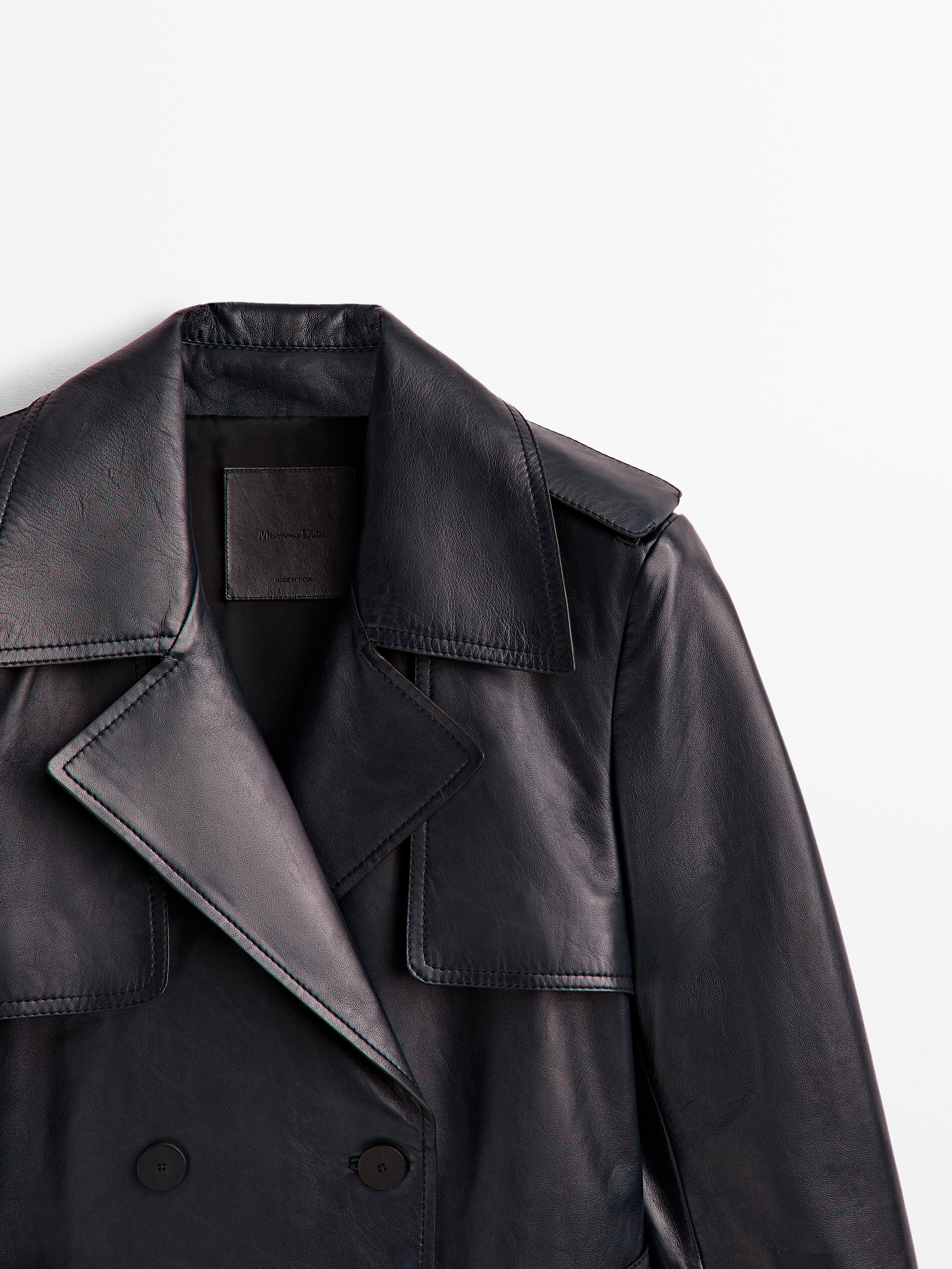 Chaqueta trench coat curto napa - AZUL MARINO