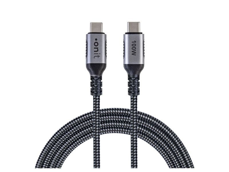onit USB 3.1-Kabel USB C - USB C 2 m, Grau/Schwarz Verbindungskabel mit geflochtener Nylonummantelung