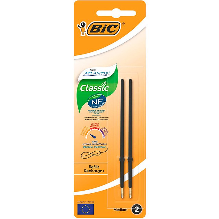 Stylo-bille bic atlantis soft pointe moyenne 1,0mm blister  de 2 recharges noir