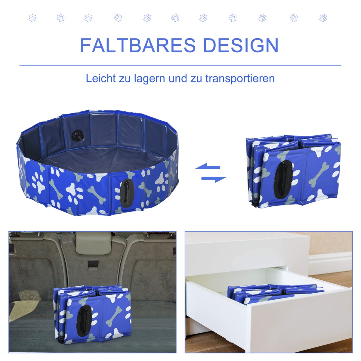 PawHut hondenzwembad, Ø80 x 20H cm, kunststof, composiet paneel, blauw