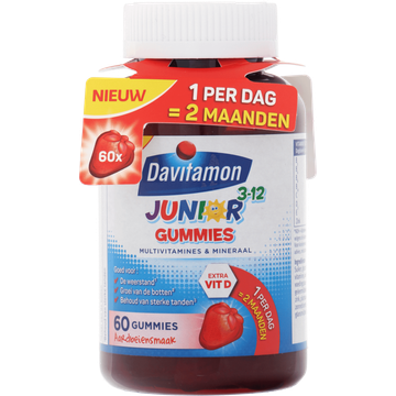 Davitamon Junior 3-12 jaar aardbei (voedingssupplement gummies), 60 stuks 