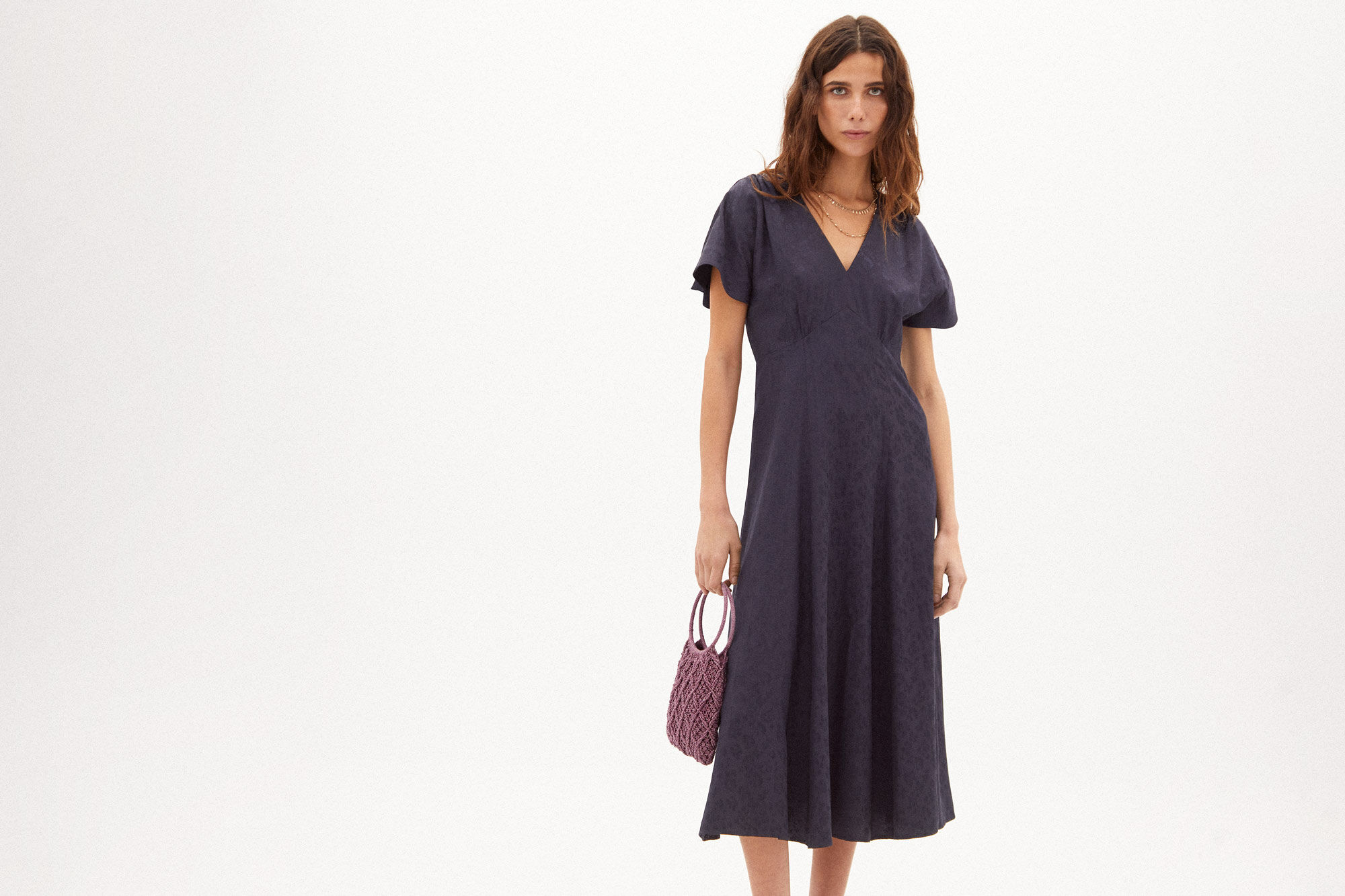 Vestido midi Chiara Jacquard - Azul