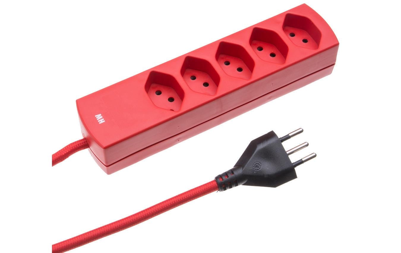 Steckdosenleiste 5x T13T12-Stecker mit fünf T13-Steckdosen, 2 m Zuleitung, rot