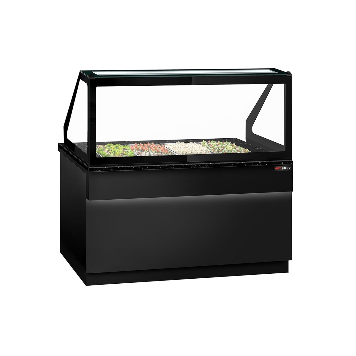 GGM Gastro | SAE150G-S | Saladette TORONTO - 1500mm - schwarze Front - 2 Türen - für 4x GN 1/1 - schwarze Granit-Arbeitsplatte