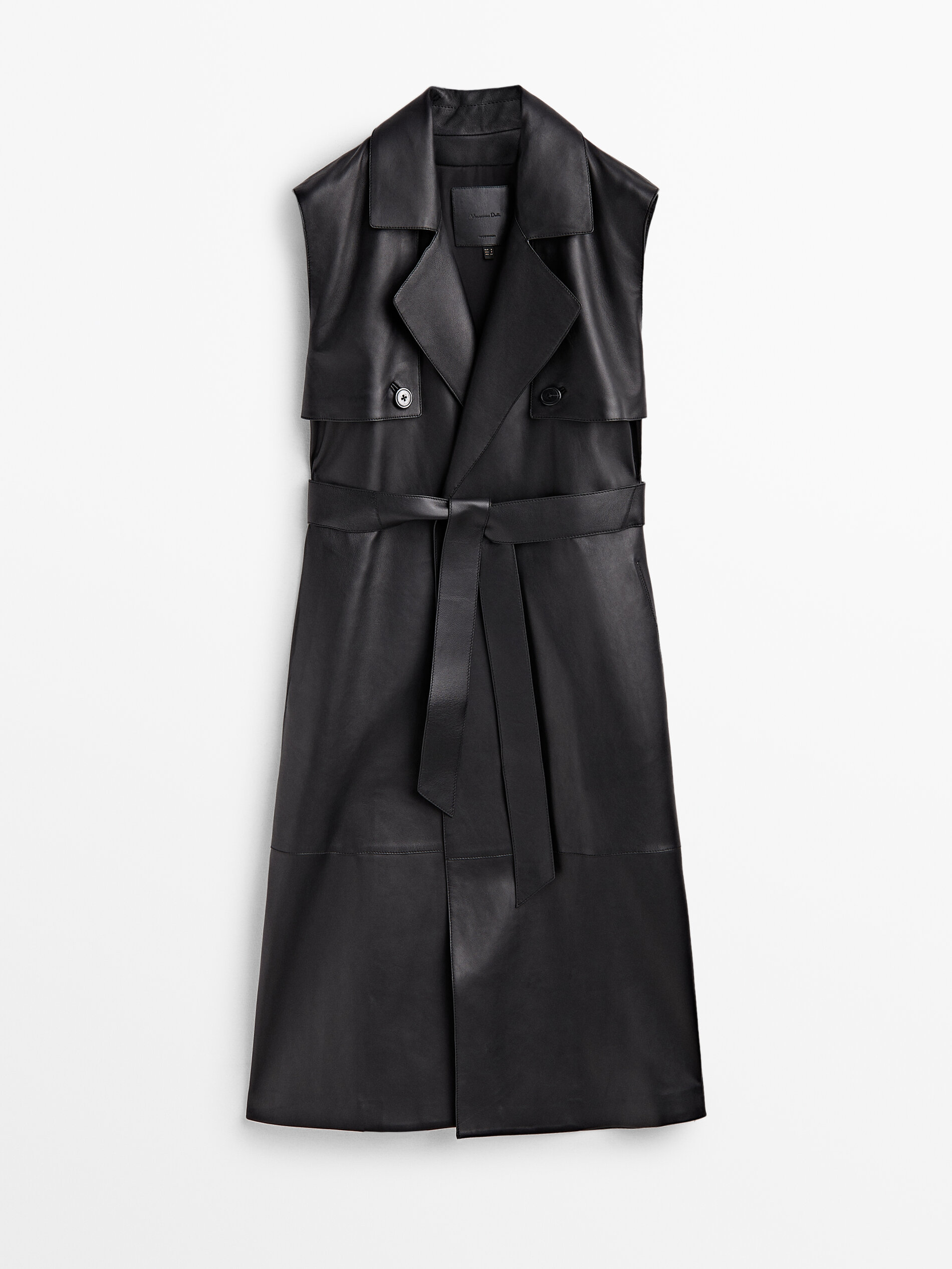 Colete longo de couro napa - PRETO