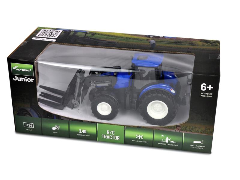 Amewi Traktor mit Palettengabel Frontlader RTR, 1:24 Ferngesteuerter Traktor mit Licht und Sound