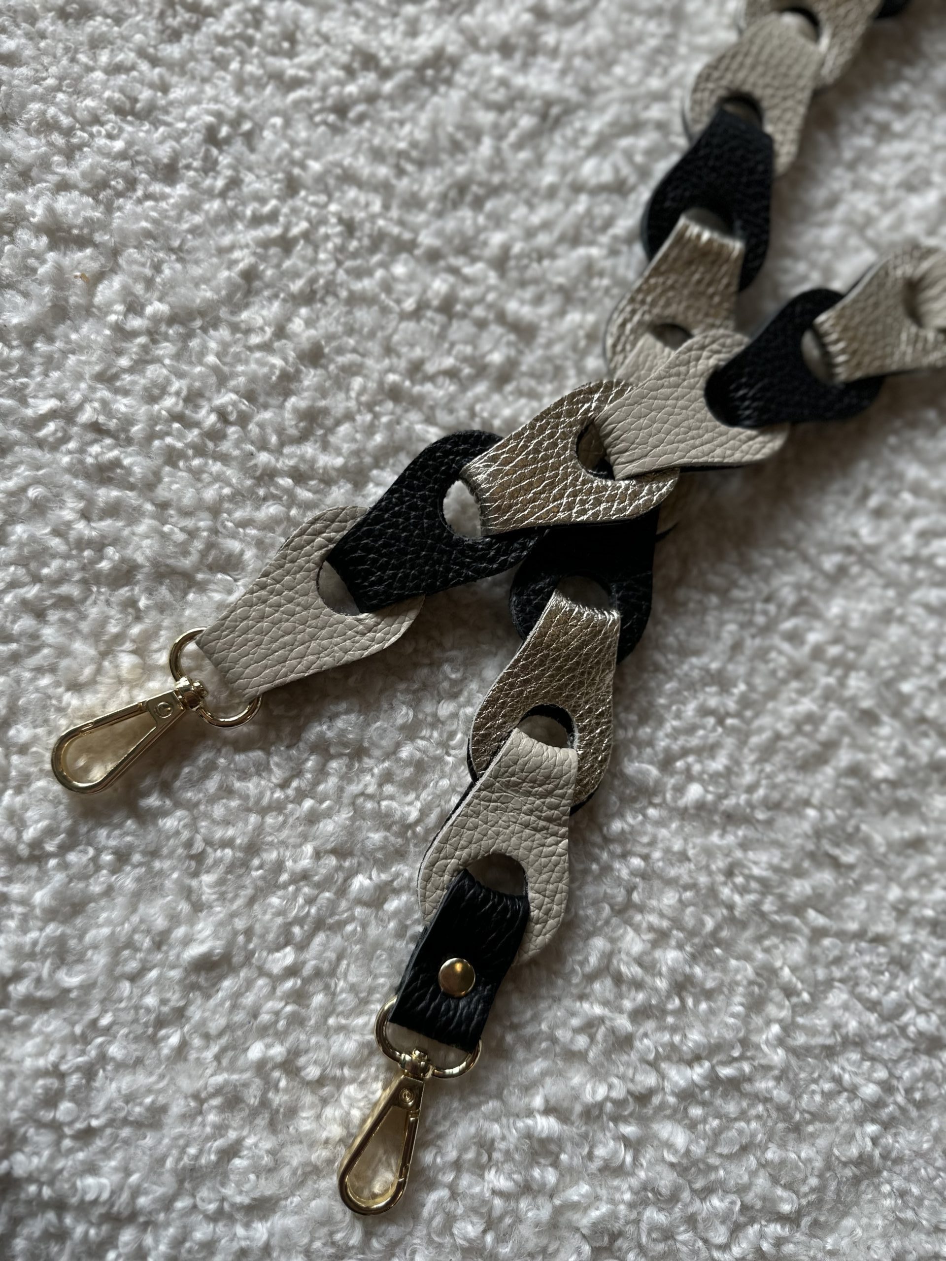 Bag Strap - Breed Zwart/Ecru/Goud - Goud