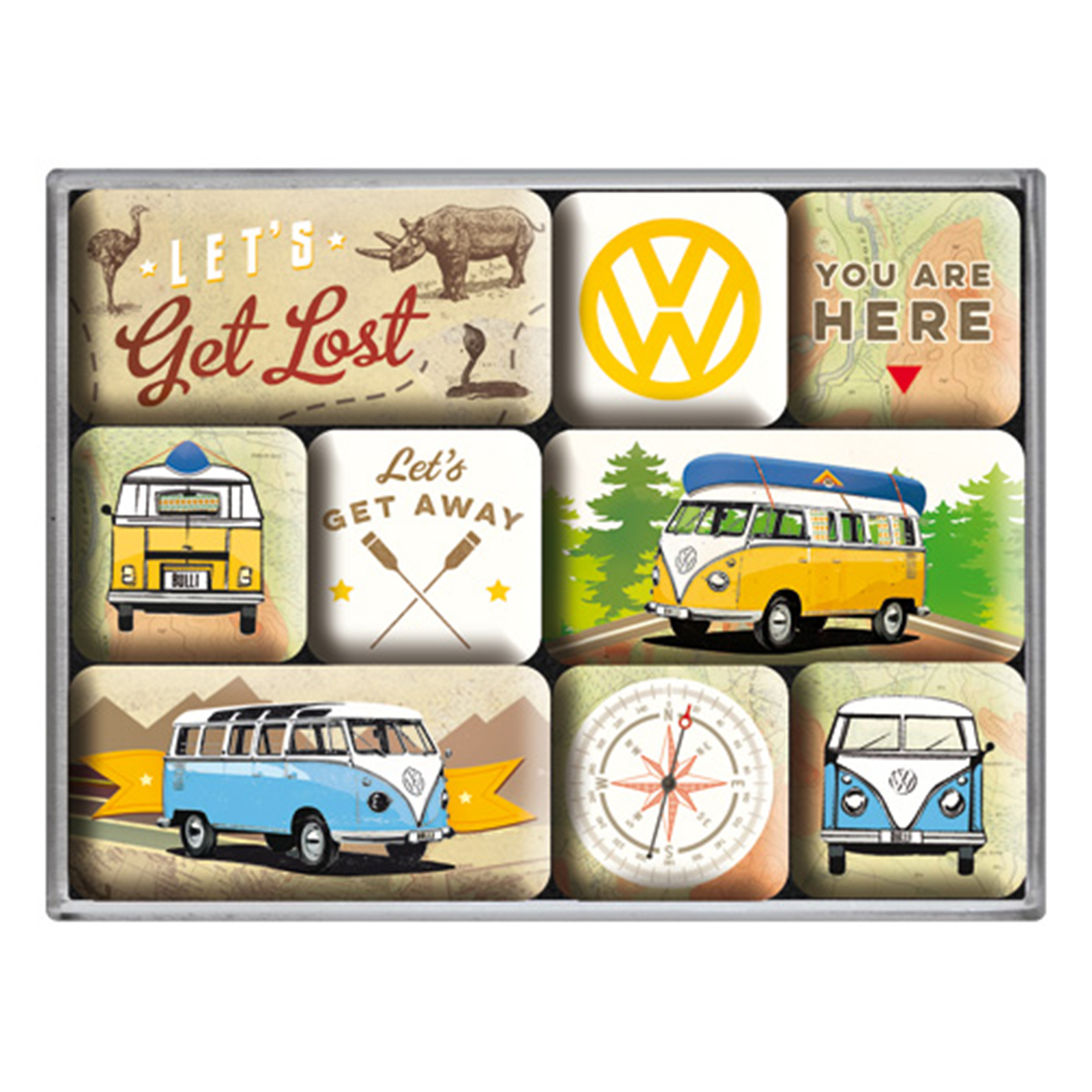 9-teiliges Magnet-Set - VW Bulli - Let`s get Lost