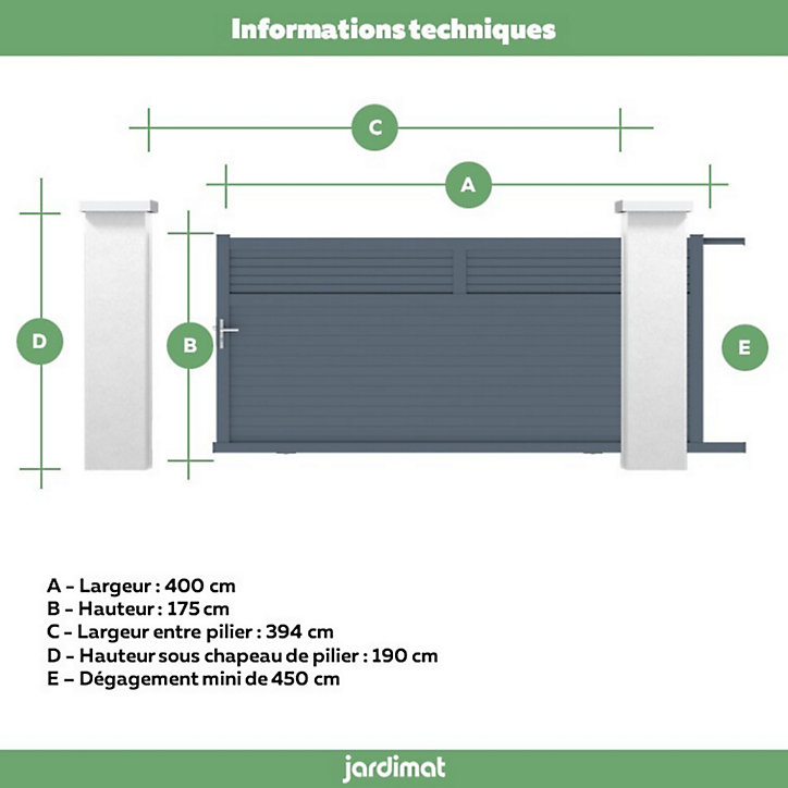 Portail Jardimat coulissant aluminium Annoire gris anthracite - 400 x h.175 cm