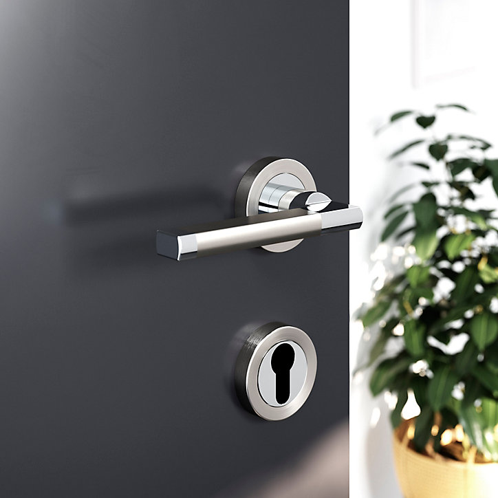 Rosace de fonction rond à visser GoodHome Duod Zamac effet chrome et nickel satin gris Ø52mm