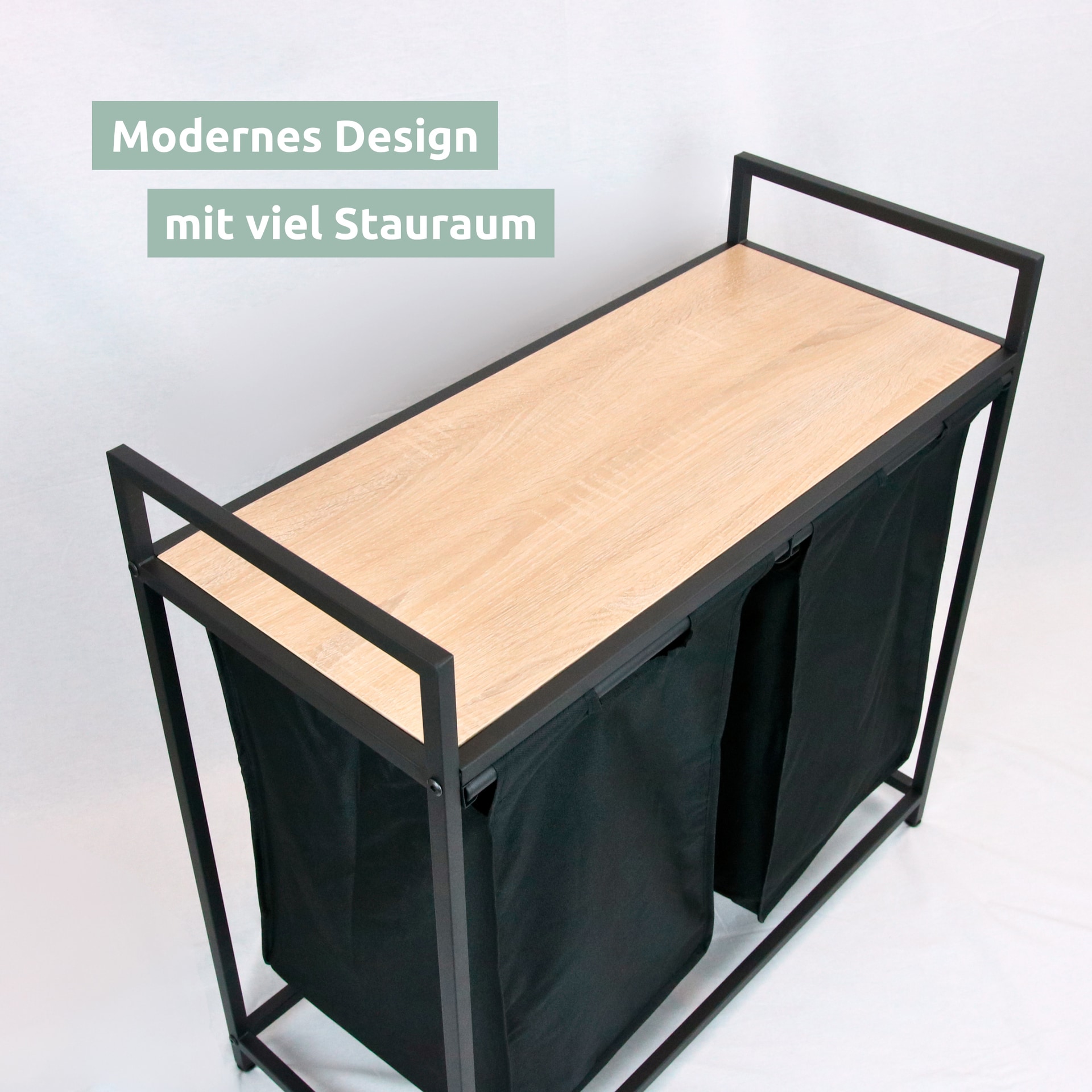 deluxe4home Wäschekorb mit 2 Fächern und Aufbewahrungsbox schwarz/Sonoma-Dekor braun