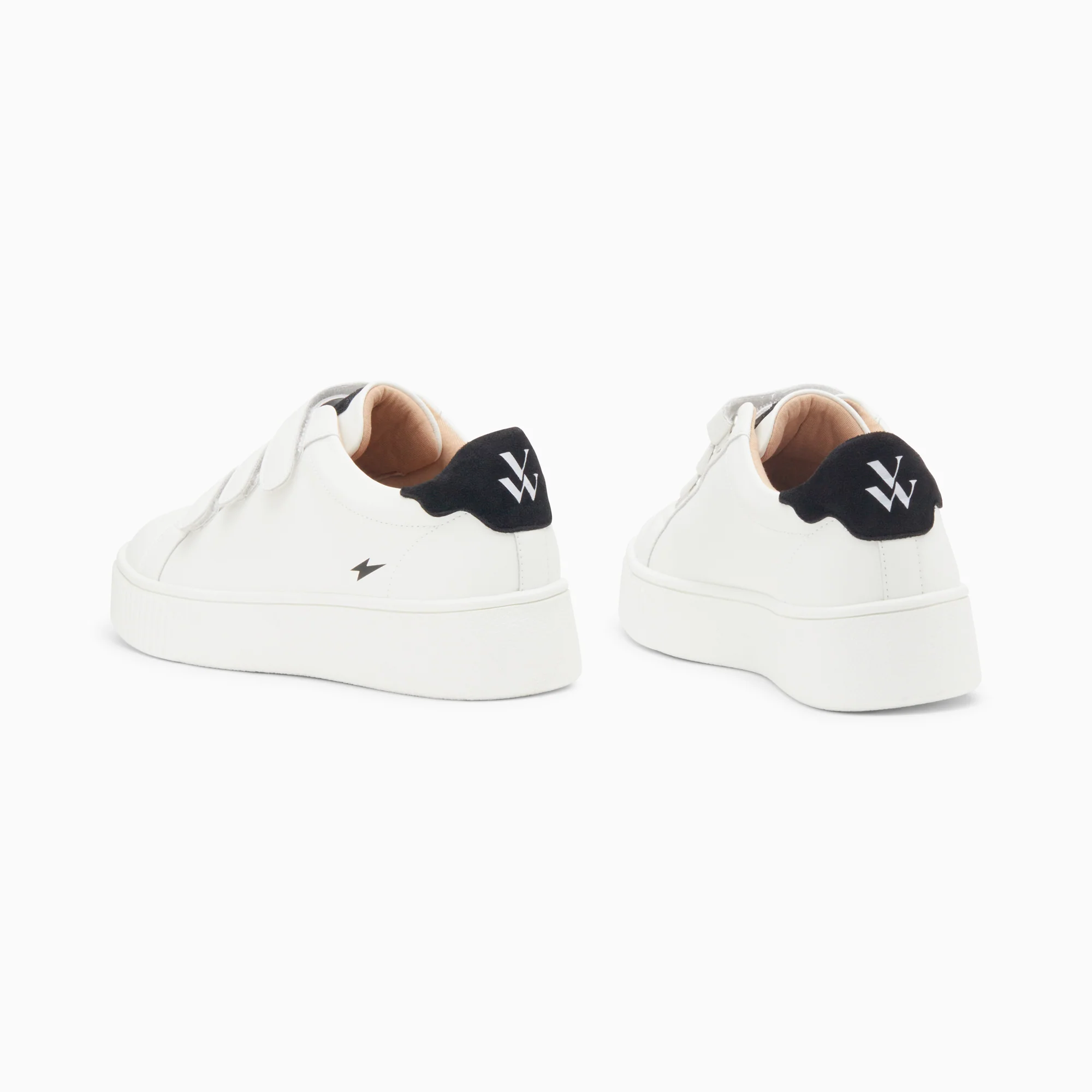 Sneakers-Baskets mini éclair Solange blanc et noir à scratchs
