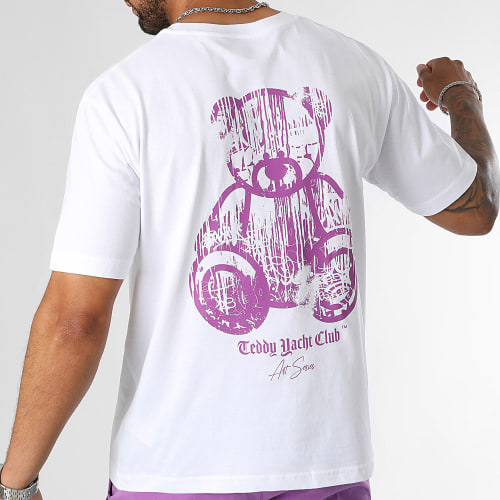 Tee Shirt Oversize Large Art Series Dripping Mono Blanc Violet